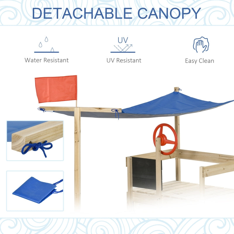Boat Shaped Kids Sandbox with Canopy 71" x 36" - Seasonal Overstock