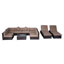 Placid Peak Modular Outdoor Patio Sectional Sofa, Loungers and Table 9pc Set - Beige / Mixed Brown