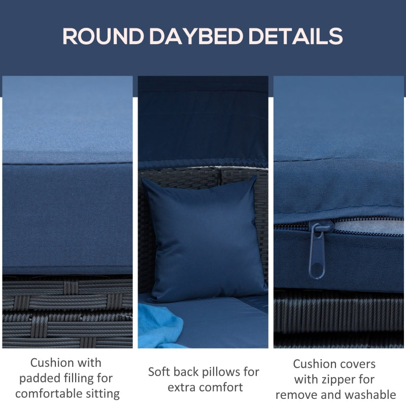 Serena 4pc Outdoor Rattan Sofa Bed / Patio Conversation Set - Dark Blue - Seasonal Overstock