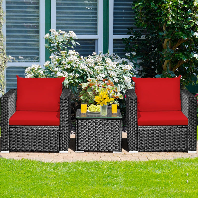 Tarin 3pc Outdoor Rattan Table and Chairs Set - Red - Seasonal Overstock