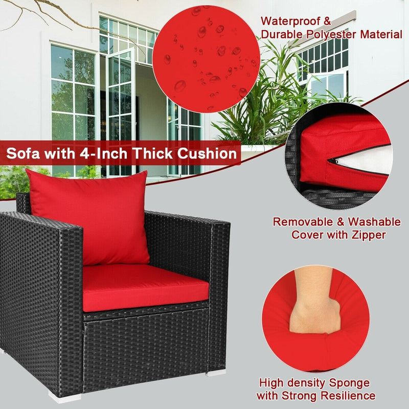 Madison 4pc Outdoor Rattan Patio Sofa Chair and Table Set - Red - Seasonal Overstock