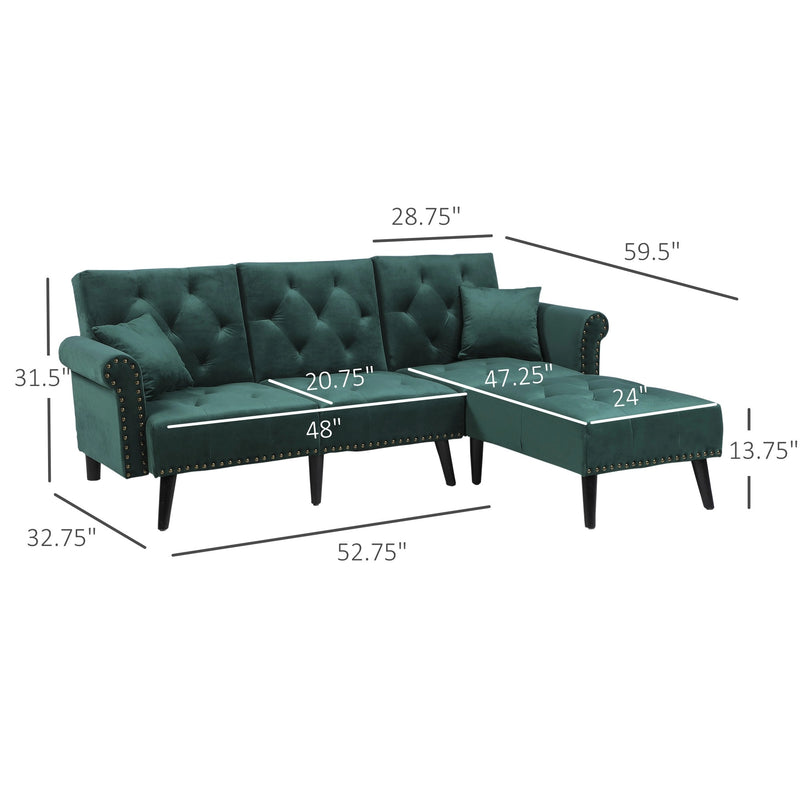 Rivo 82" Sectional Sofa Bed in Green - Seasonal Overstock