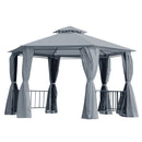 Rokuro 13' x 13' Hexagonal Gazebo with Grey Canopy - Seasonal Overstock