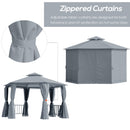 Rokuro 13' x 13' Hexagonal Gazebo with Grey Canopy - Seasonal Overstock