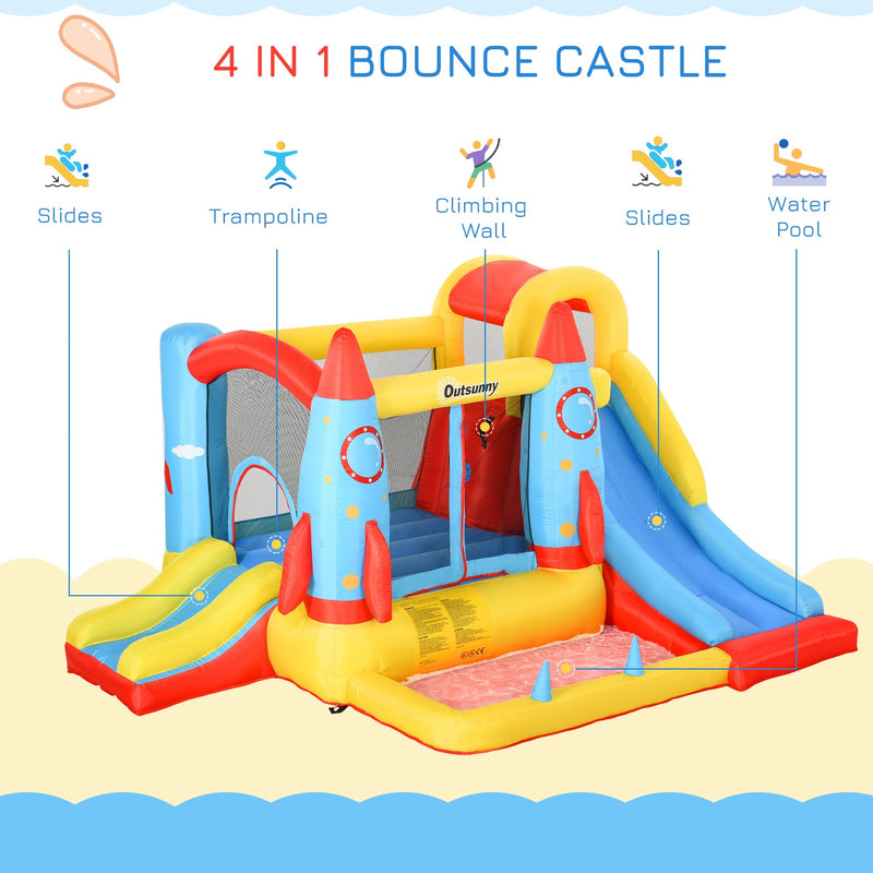 Space Rocket Bouncy Castle With Slides & Pool 11.14' x 9.18' x 6.06' - Seasonal Overstock