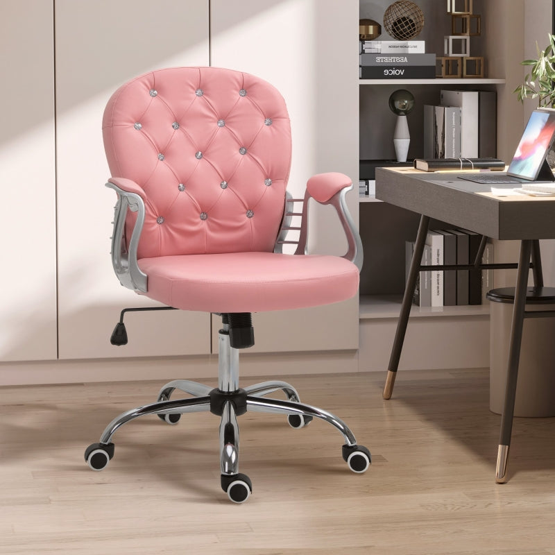 Stella Diamond Tufted Vanity Task Chair Pink Faux Leather