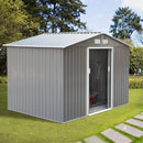 Storage Sheds, 9' x 6.4' Outdoor Garden Storage Shed with Dual Sliding Doors- Grey - Seasonal Overstock