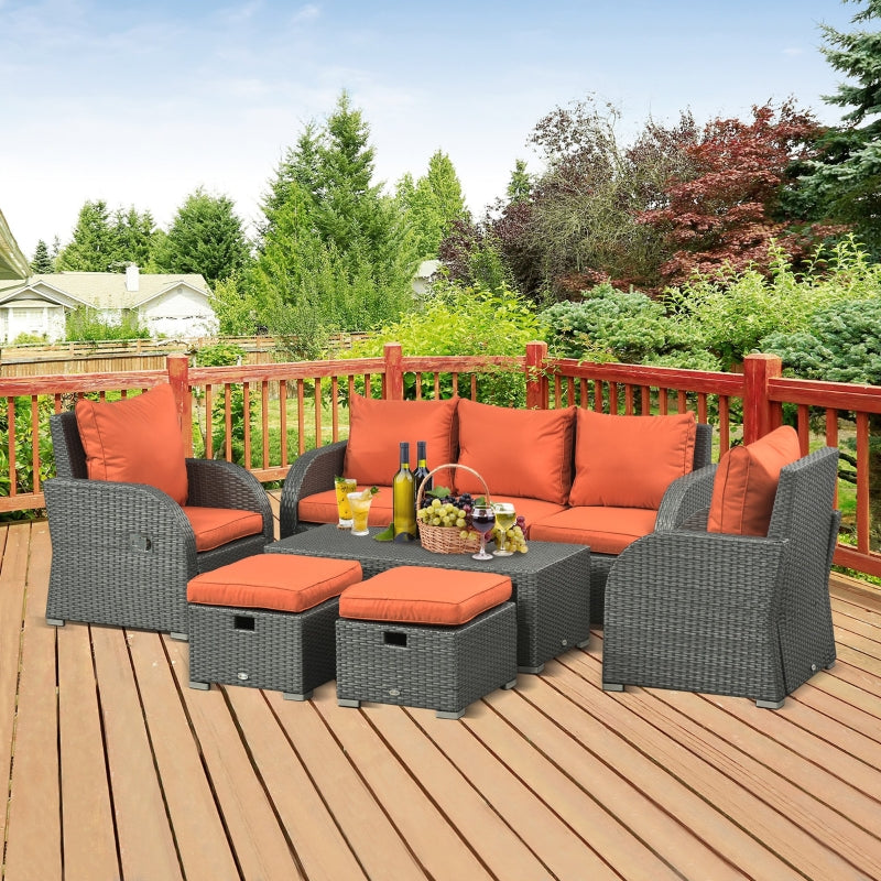 Balsam Cove 6pc Outdoor Wicker Sofa Chairs Table and Stool Patio Set - Orange - Seasonal Overstock