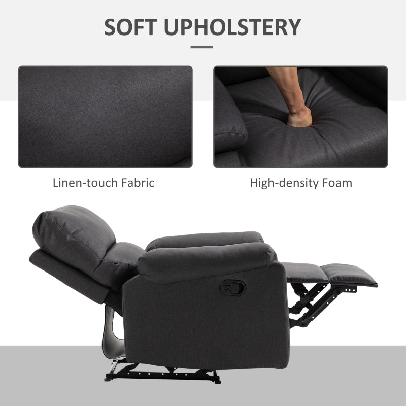 Huxley Upholstered Dark Grey Reclining Chair - Seasonal Overstock