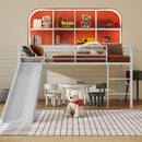 Jaya Twin Size Metal Loft Bed with Slide and Guardrails - Grey - Seasonal Overstock