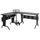 Jaydon L-Shaped Corner Desk with Corner Stand and Keyboard Tray - Black - Seasonal Overstock
