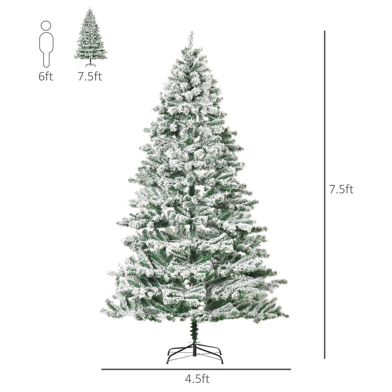 7.5ft Artificial Snow Flocked Green Christmas Tree - Seasonal Overstock