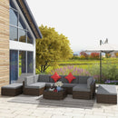 Placid Peak Modular Outdoor Patio Sectional Sofa, Loungers and Table 9pc Set - Light Grey / Mixed Brown