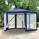 13ft Hexagonal Portable Party Gazebo with Mesh Walls - Blue - Seasonal Overstock