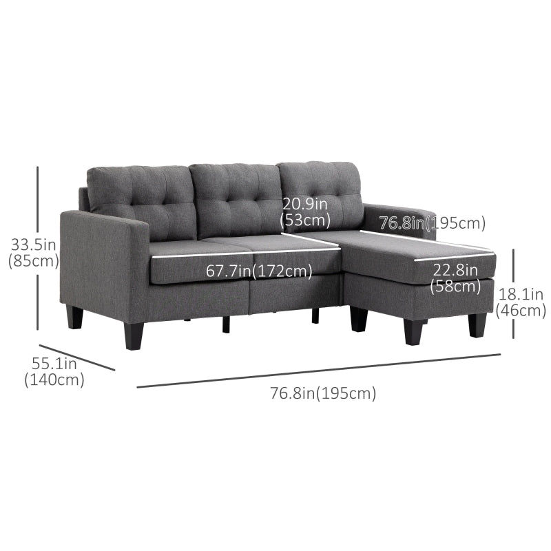 Carmen 77" Grey Upholstered Reversible Sectional Sofa - Seasonal Overstock