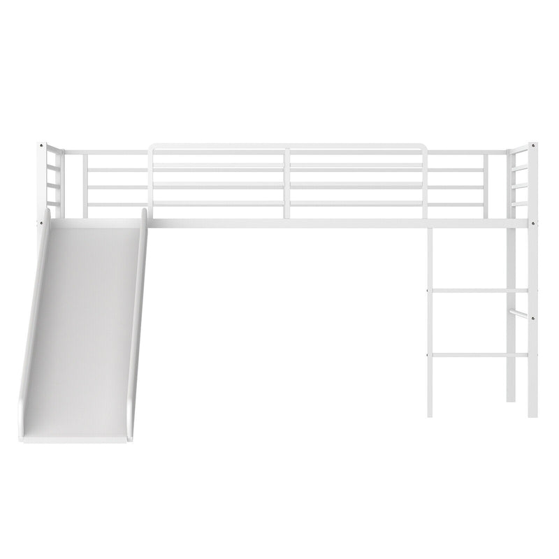 Jaya Twin Size Metal Loft Bed with Slide and Guardrails - White - Seasonal Overstock