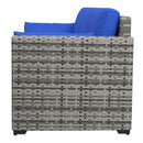 Patio Furniture, Manchester Creek Outdoor Patio Rattan Sofa - Blue & Grey - Seasonal Overstock