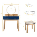 Vanity, Melvyna Luxury Vanity with LED Mirror - Navy / Gold - Seasonal Overstock