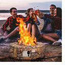 Faron 28" Round 40,000 BTU Faux Stone LP Fire Pit with Lava Rocks and Cover - Brown - Seasonal Overstock