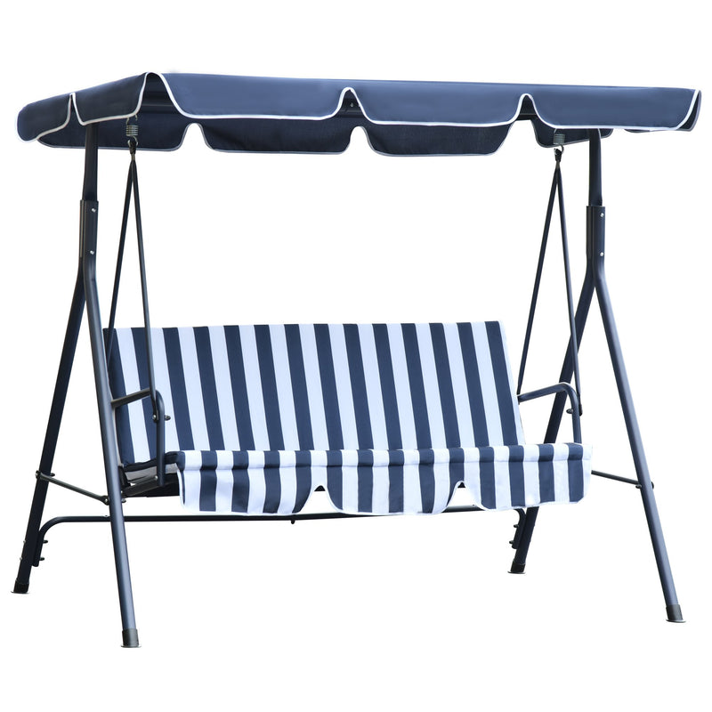 Fiona 3 Seater Patio Swing & Canopy - Blue & White - Seasonal Overstock