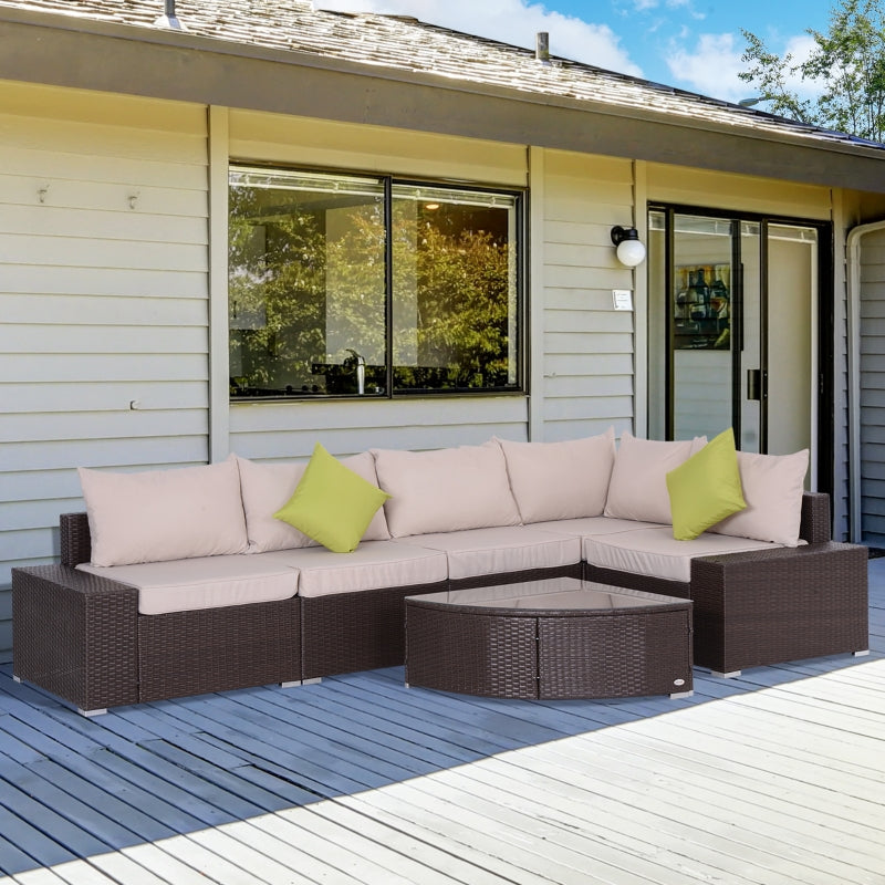 Hazel Grove 6pc Outdoor Rattan Sectional Sofa Set - Khaki & Brown - Seasonal Overstock