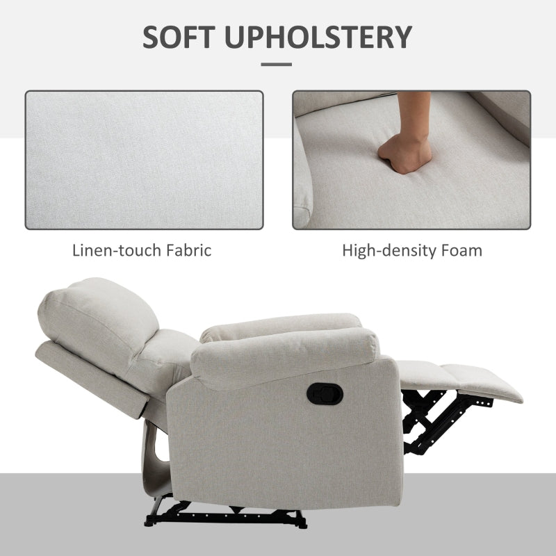 Huxley Upholstered Cream White Reclining Chair - Seasonal Overstock