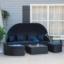 Serena 4pc Outdoor Rattan Sofa Bed / Patio Conversation Set - Dark Blue - Seasonal Overstock