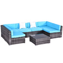 Patio Furniture, Wellington Shores 7pc Outdoor Sectional Sofa - Light Blue / Grey - Seasonal Overstock