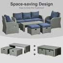 Balsam Cove 6pc Outdoor Wicker Sofa Chairs Table and Stool Patio Set - Dark Blue - Seasonal Overstock