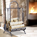 Classic Black Basket and Handle Firewood Rack Log Holder with 4pc Tool Kit - Seasonal Overstock