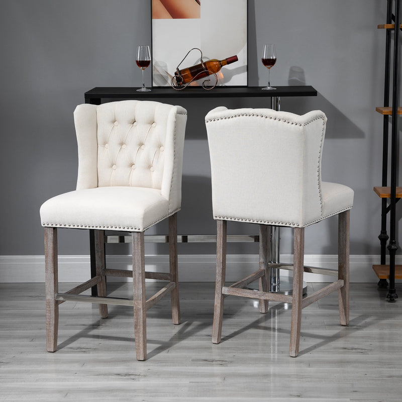 Cecilia 26" Beige Upholstered Counter Stool (2 Pack) - Seasonal Overstock
