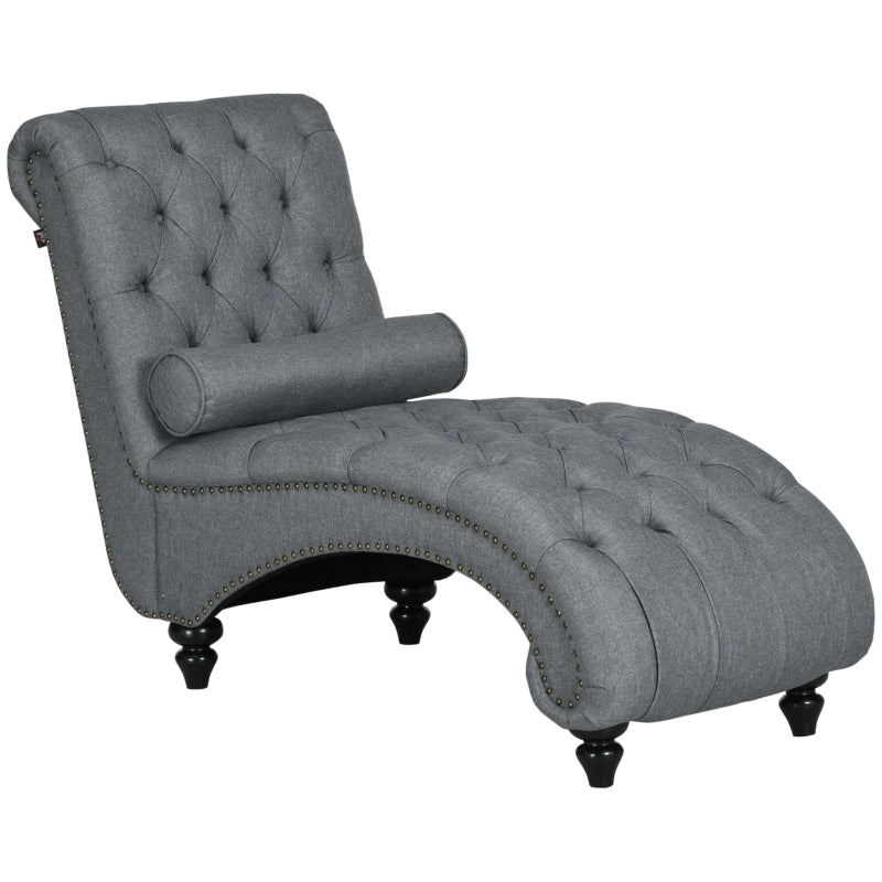 Valencia Button Tufted Chaise Lounge Chair - Grey - Seasonal Overstock