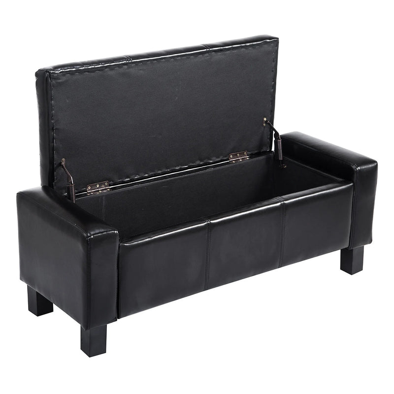 Larmory 42" Black Faux Leather Storage Bench - Seasonal Overstock