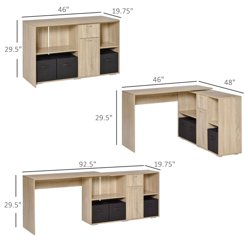 Simon Convertible L-Shaped Desk with Cabinet and Storage - Natural Oak - Seasonal Overstock