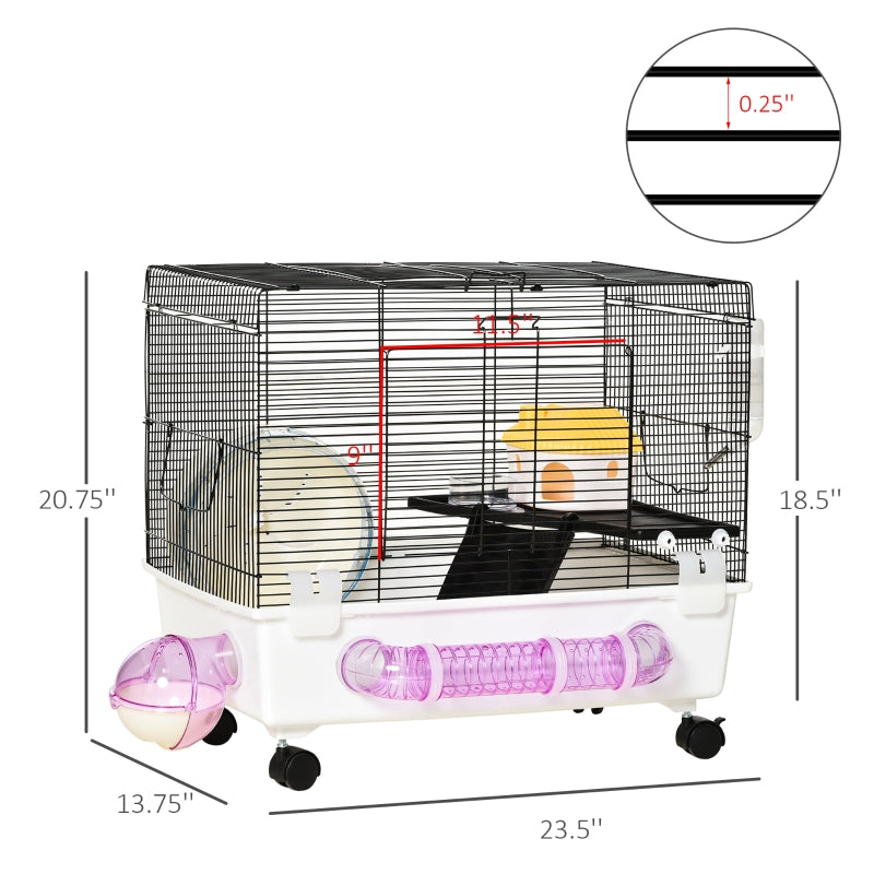 Hamster Cage Kit with Exercise Wheel & Tube - White - Seasonal Overstock