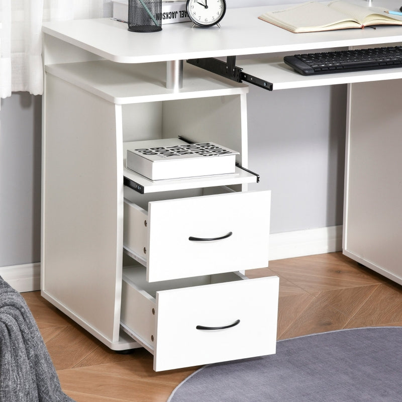Esme Modern Computer Desk with Storage Drawers and Keyboard Tray - White - Seasonal Overstock