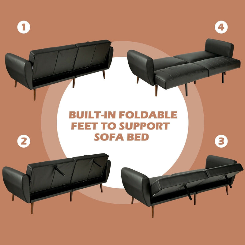 Graeme 81" Faux Leather Convertible Futon Sofa Bed - Black - Seasonal Overstock