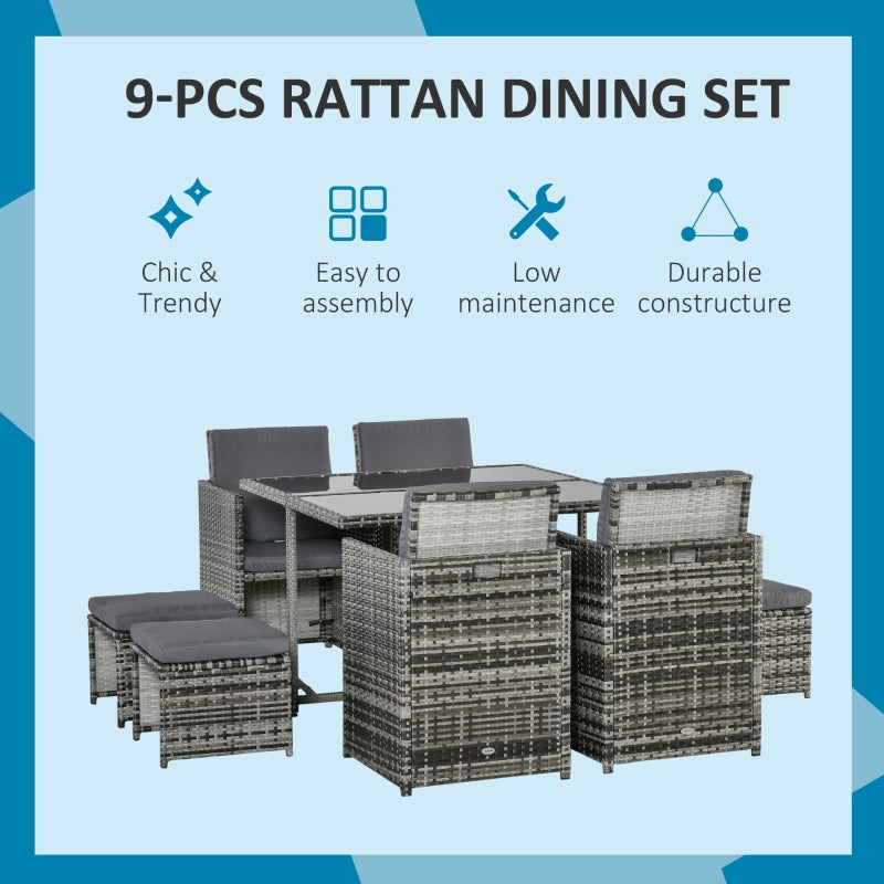Mira 9pc Outdoor Patio Rattan Compact Dining Set - Grey - Seasonal Overstock
