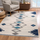 Area Rugs, Navi Cream / Blue Geometric Area Rug by Mercury Splash - Seasonal Overstock