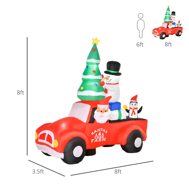 Inflatable Santa Driving Tree Farm Truck with Snowmen - Seasonal Overstock