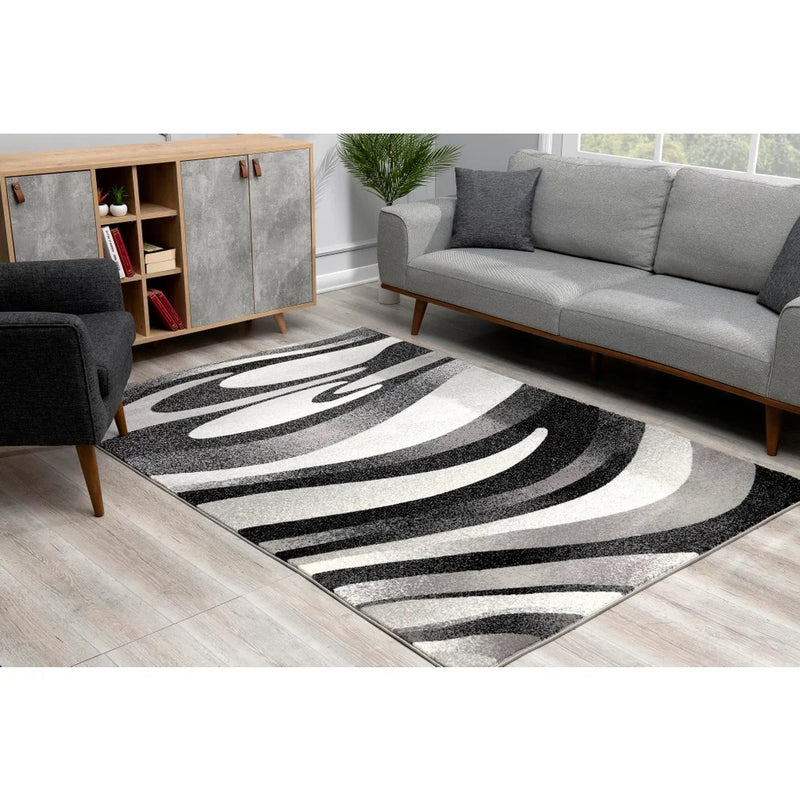Waves Grey Abstract Area Rug by Vegas Contemporary - Seasonal Overstock