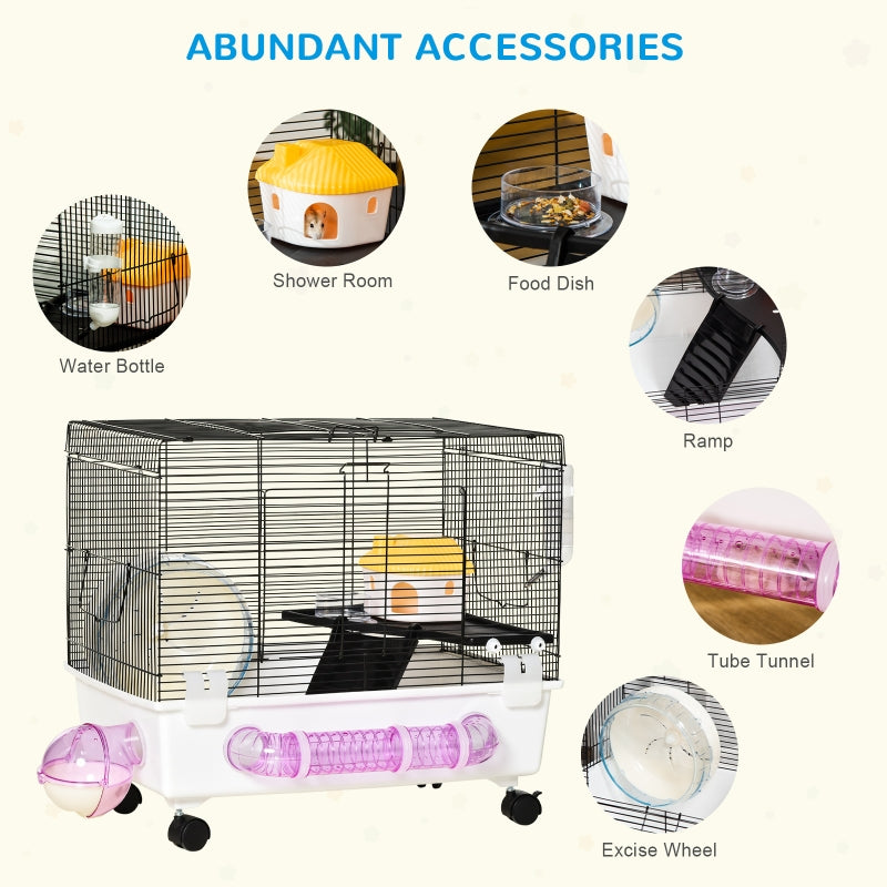 Hamster Cage Kit with Exercise Wheel & Tube - White - Seasonal Overstock