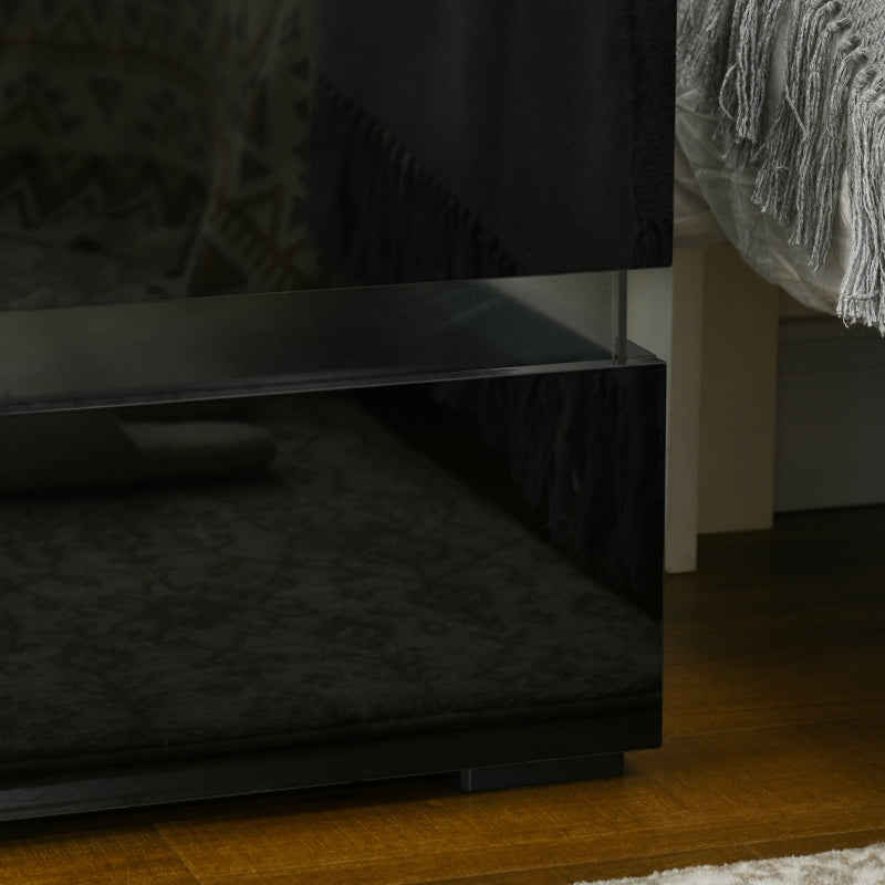 Bentlix High Gloss Black 2 Drawer Nightstand with RGB LED Light - Seasonal Overstock