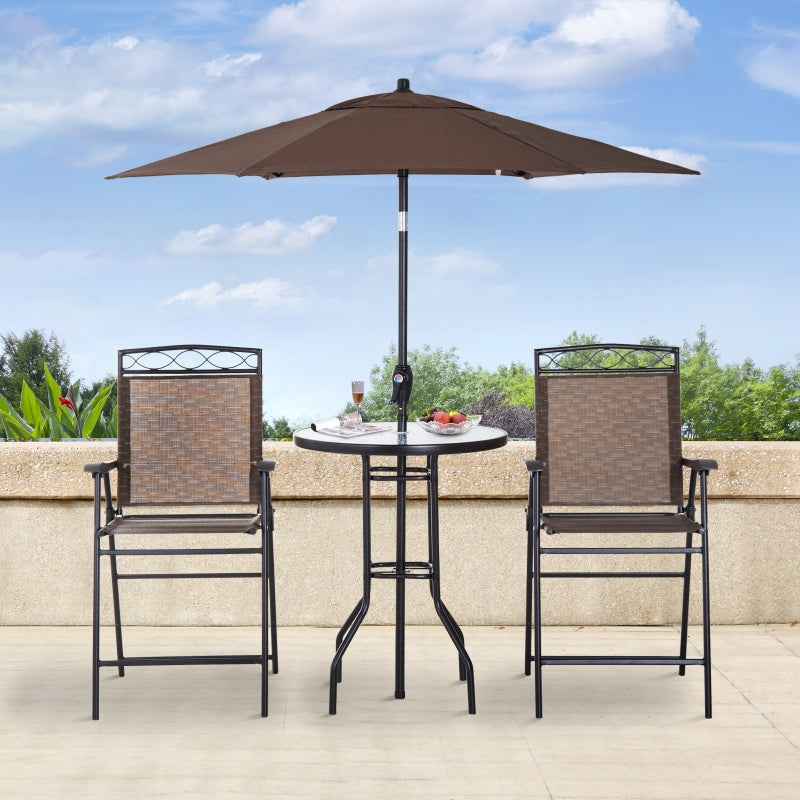 Carina 4pc Bistro Set with Folding Chairs Table and Umbrella - Brown - Seasonal Overstock
