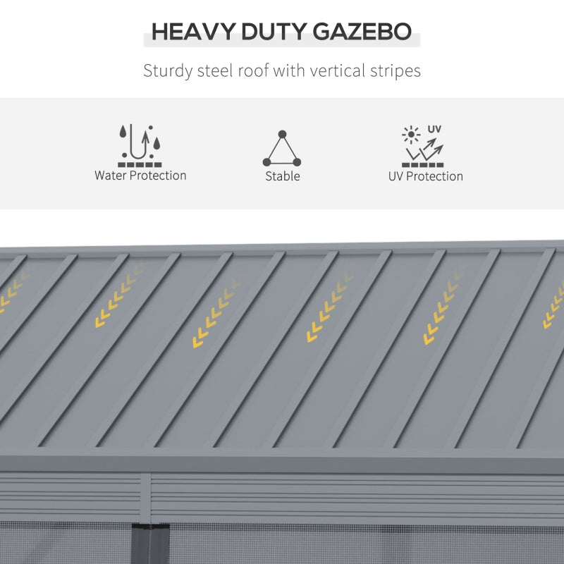 Harrison Hills 10' x 12' Dark Grey Aluminum Frame Steel Roof Gazebo with Mesh Screen Enclosure