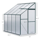 8' x 4' Lean-To Aluminum Frame Walk-In Greenhouse with Polycarbonate Panels, Sliding Door - Green