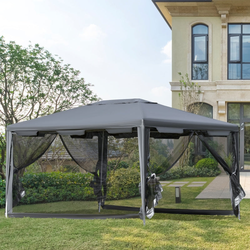 10' x 13' Party Gazebo Canopy Tent with Mesh Walls - Grey - Seasonal Overstock
