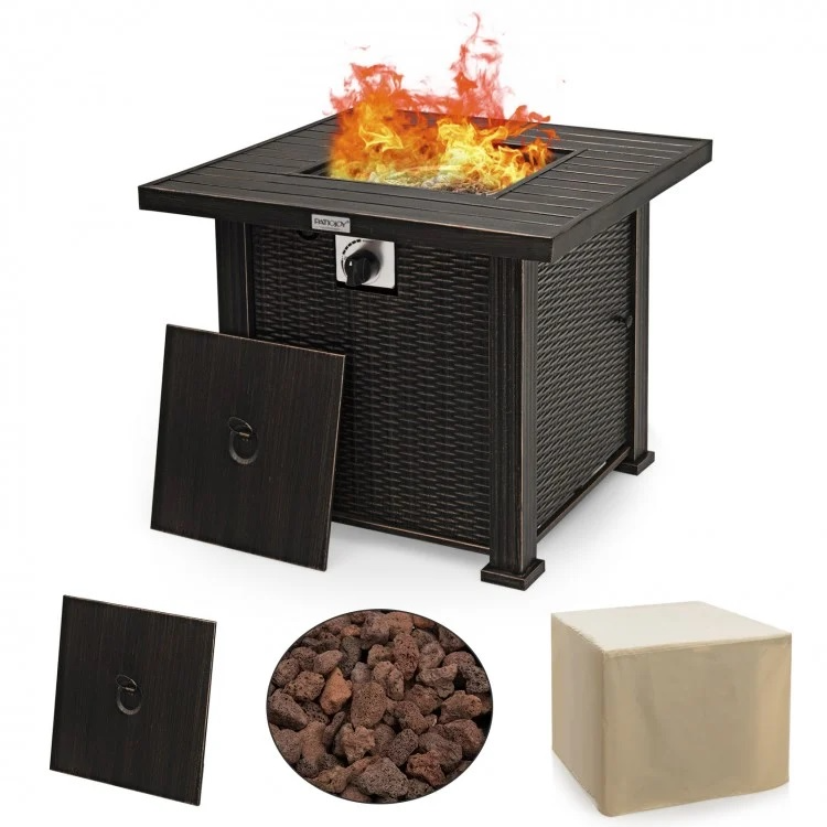 Noma 30" Square 50,000 BTU Fire Table with Cover - Bronze - Seasonal Overstock