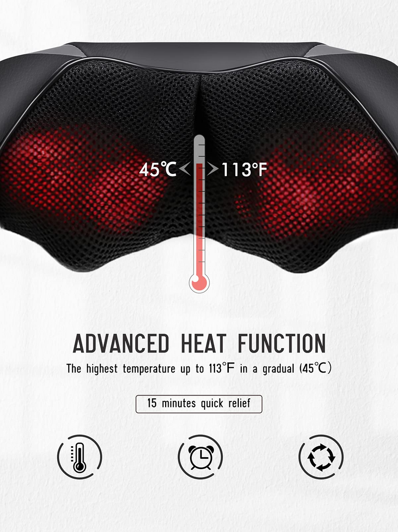 Back & Neck 3D Deep Tissue Massager with Heat - Seasonal Overstock