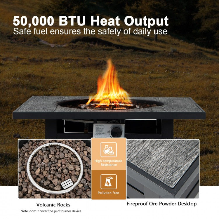 Kamar 32" 50,000 BTU Fire Table with Lava Stones and Cover - Black - Seasonal Overstock
